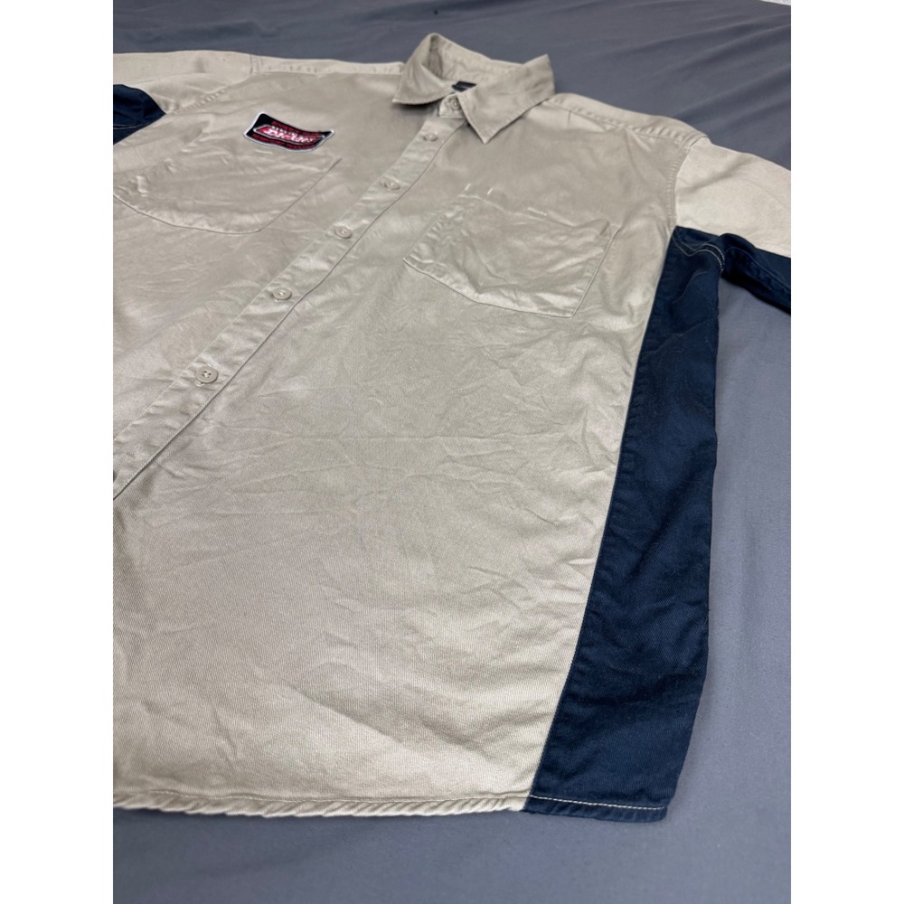 Dickies Mens XL Khaki Navy Two Tone Short Sleeve Work Shirt Cotton Button Up - Picture 9 of 15